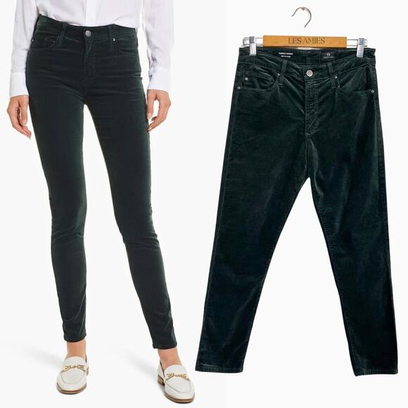 AG Adriano Goldschmied Farrah Skinny High Rise Green Stretch Velvet Jeans 29R - Picture 1 of 10